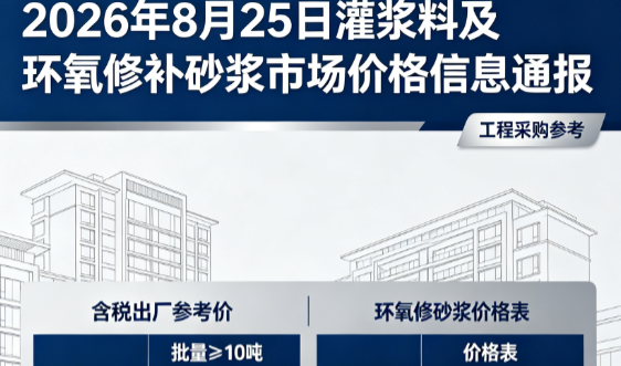 金山2026年8月25日灌浆料及环氧修补砂浆市场价格信息通报